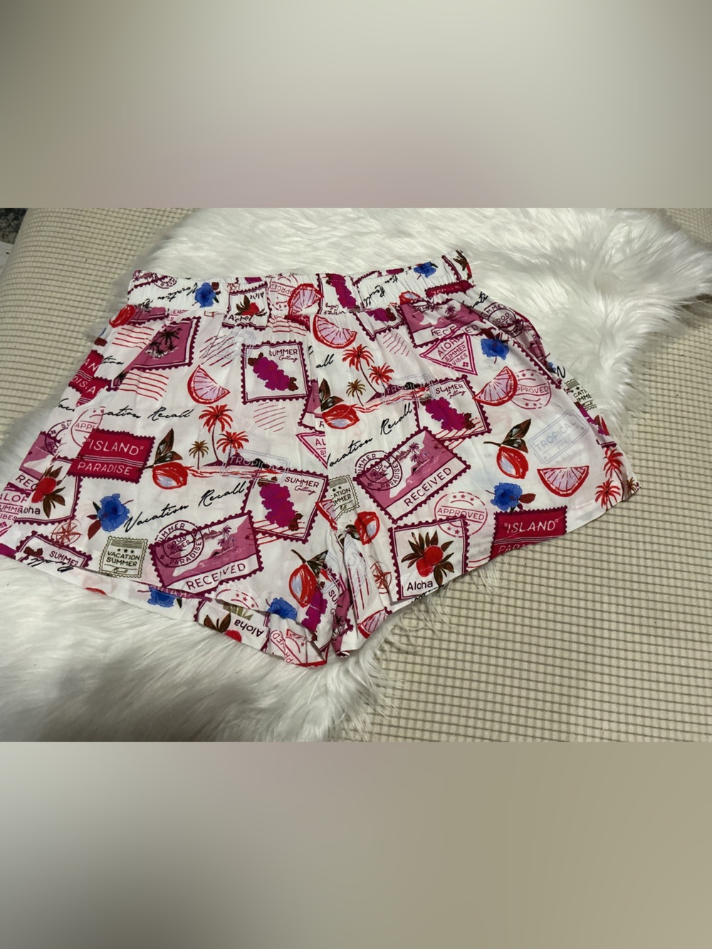 Umgee White Shorts with Pink and Red Stamp Print